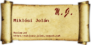 Miklósi Jolán névjegykártya